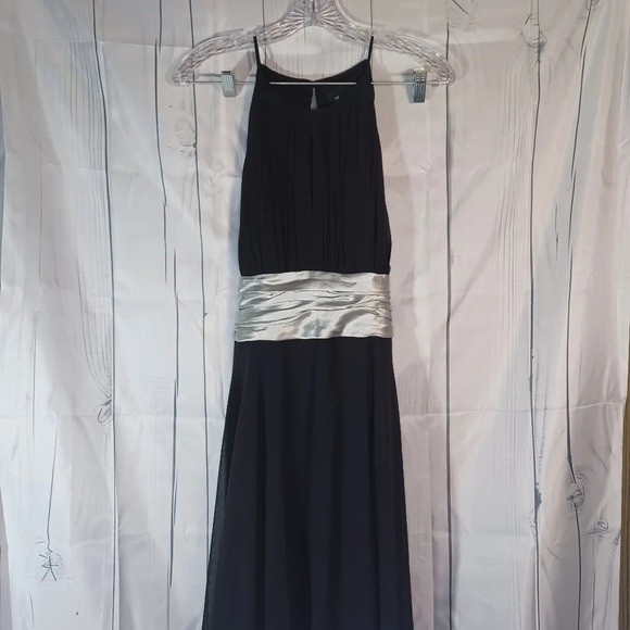 Scarlett Nite formal spaghetti strap black and silver Midi dress - Picture 1 of 14